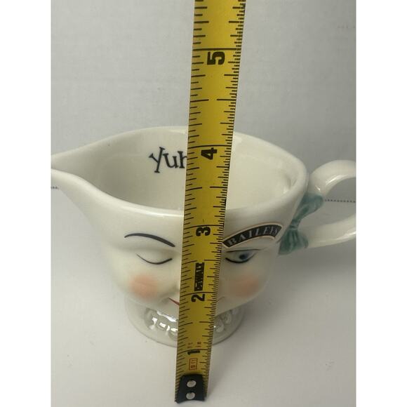 Vtg 1996 Baileys Irish Cream Creamer 6 oz Winking Face Girl Blue Bow Porcelain - Picture 3 of 6